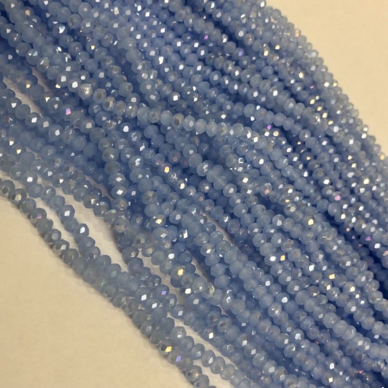 Mărgele albastre cornflower din cristal ceh pe fir, mat, cu reflexie de benzină, rondel facetat, diametrul 3×2,5 mm, lungime 36-38 cm + -