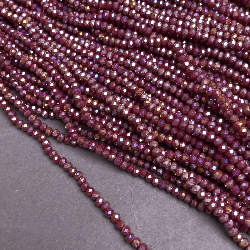 Mărgele din cristal ceh pe fir, bordo mat, cu luciu de benzină, rondel cu fațete, diametrul 3×2,5 mm, lungime 36–38 cm +