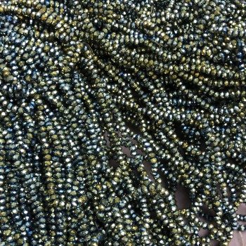 Mărgele din cristal ceh pe fir, finisaj gri-verzui cu luciu de benzină, rondel tăiat, diametrul 3x2,5 mm, lungime 36 cm +