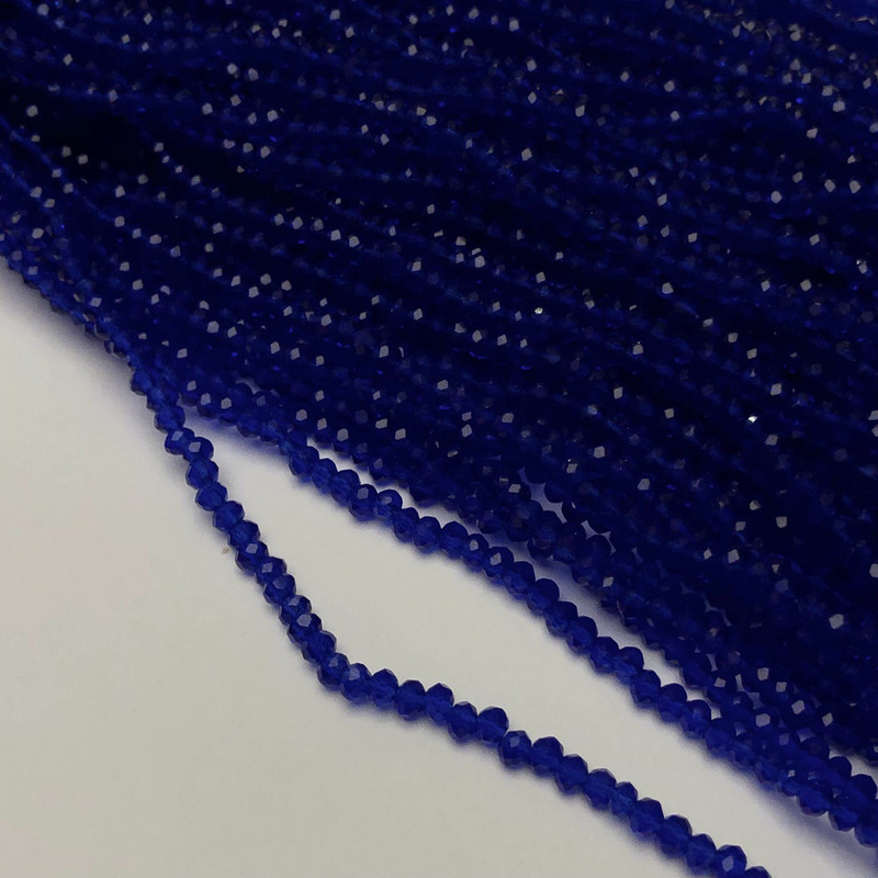 Mărgele cu cristal ceh pe fir, albastru închis, transparente, rondel tăiat, diametrul 3x2,5 mm, lungime 36-38 cm +