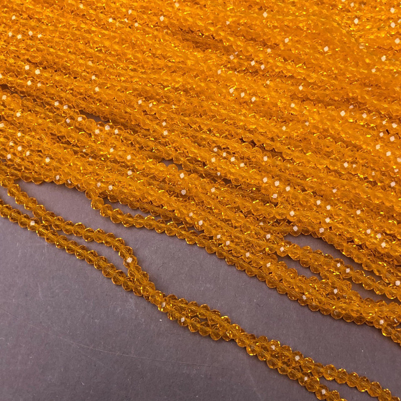Mărgele din cristal ceh pe șnur, nuanță dovleac transparent, rondel facetat, diametru 3×2,5 mm, lungime 36-38 cm +
