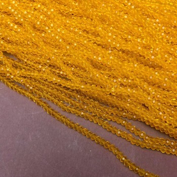 Mărgele din cristal ceh pe fir, galbene solare transparente, rondeluri fațetate, diametrul 3×2,5 mm, lungime 36–38 cm