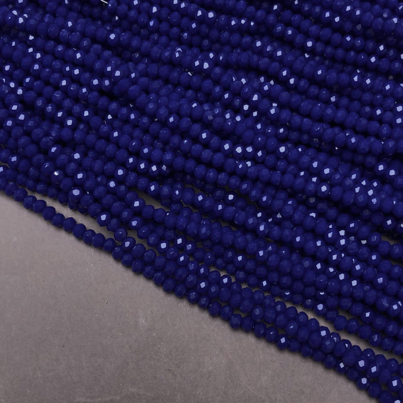 Mărgele pe fir, cristal ceh, albastru închis mat, rondel tăiat, diametrul 3,5×3 mm, lungime 36–38 cm