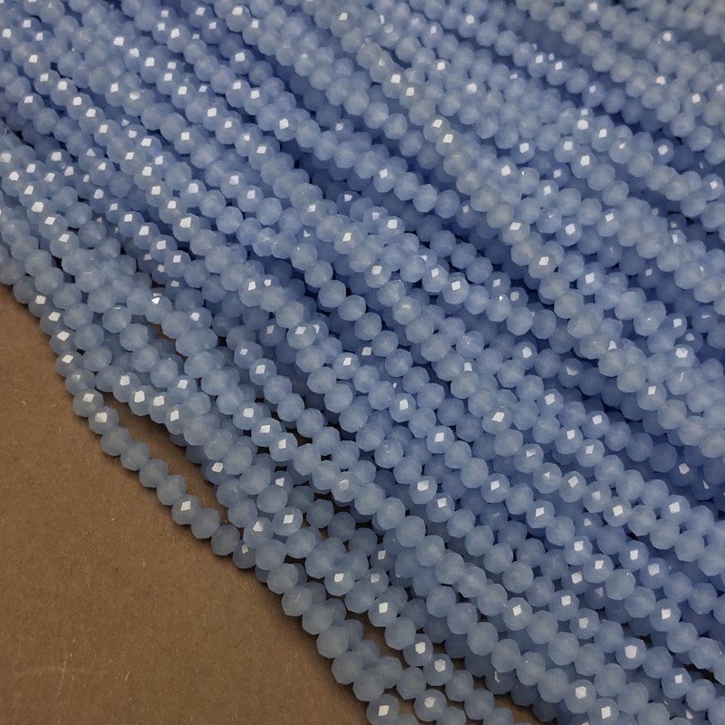 Mărgele albastre cornflower mat din cristal ceh, pe fir, rondel facetat, diametru 3,5×3 mm, lungime 36-38 cm +