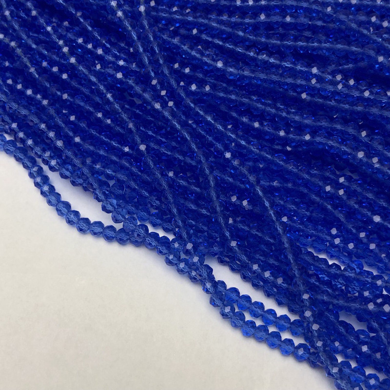Mărgele din cristal ceh pe sârmă, albastre transparente, fațetate în formă de rondel, diametru aproximativ 3,5×3 mm, lungime 36–38 cm