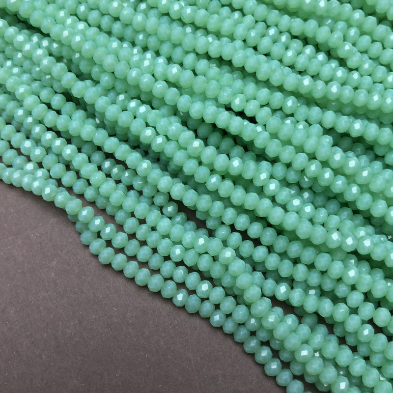 Mărgele din cristal ceh pe șnur, verde mentă, mate, rondel facetat, diametrul 3,5×3 mm, lungime 36-38 cm