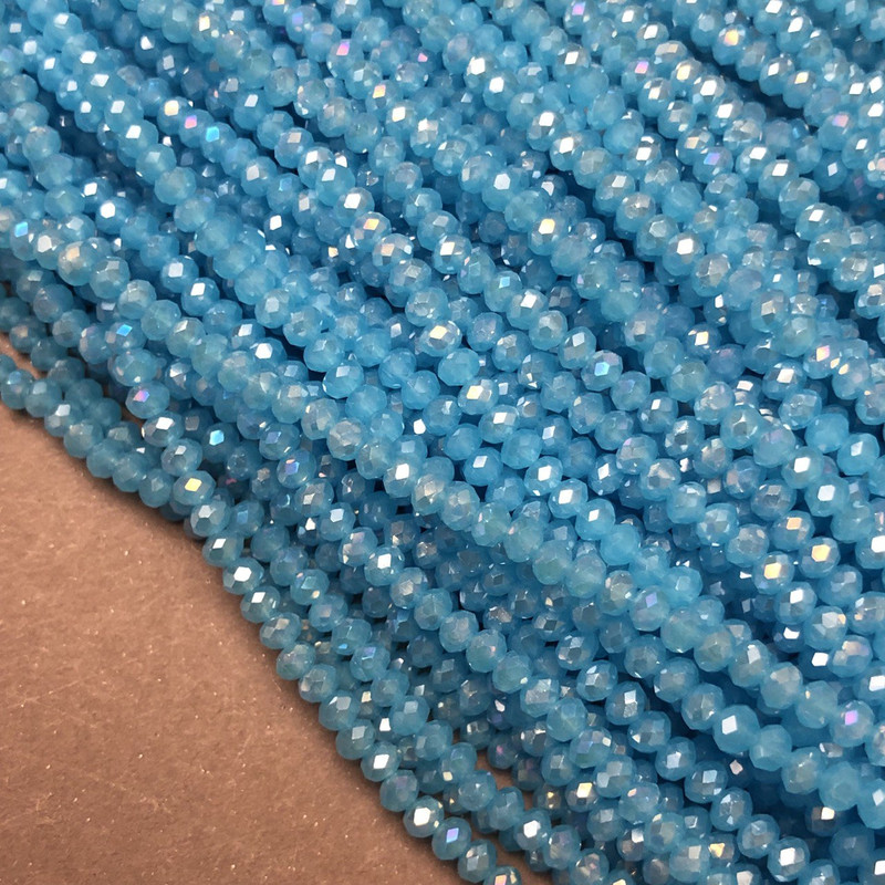 Mărgele albastre din cristal ceh pe șnur, reflexe petrol, rondel tăiate, diametru 3,5×3 mm, lungime 36-38 cm