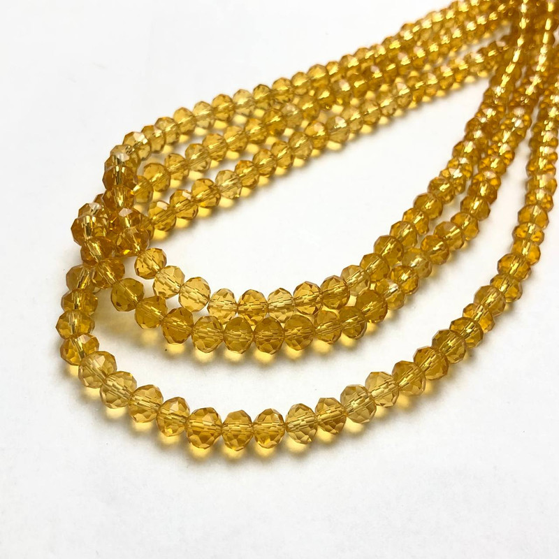 Mărgele din cristal ceh pe fir, galben deschis miere, transparente, rondel facetat, diametru 6x4,5 mm, lungime 38-40 cm +