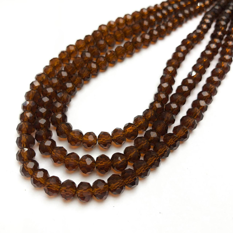 Mărgele din cristal cehesc pe fir, maro translucid, rondel tăiat, diametrul 6x4,5 mm, lungimea 38-40 cm