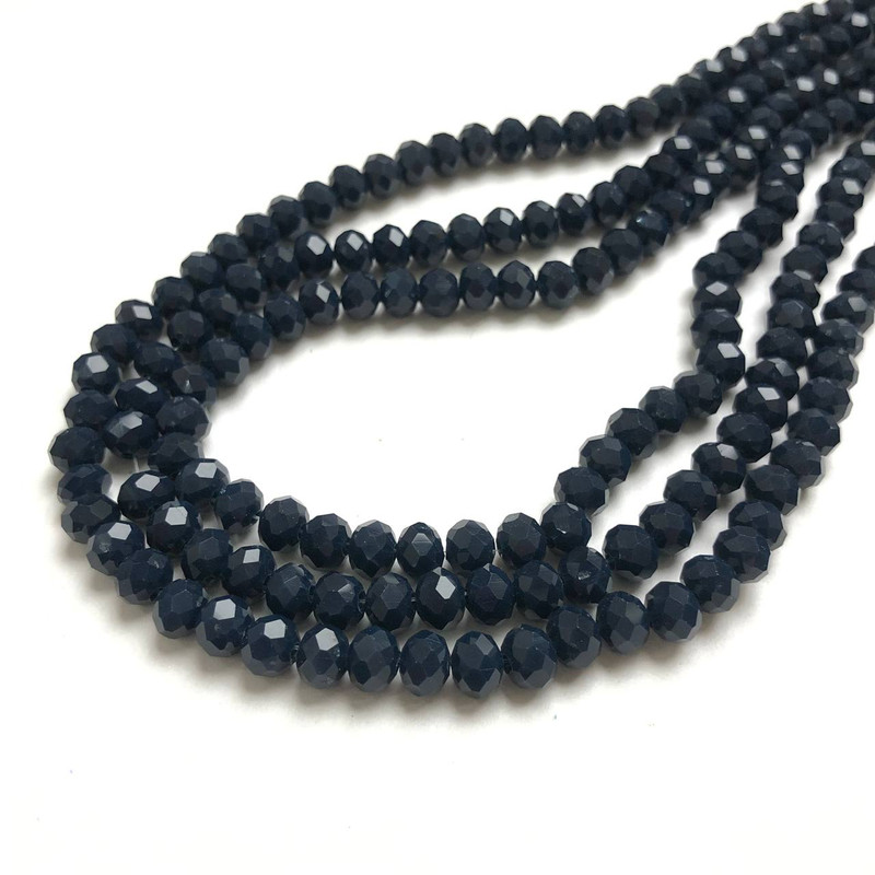 Mărgele din cristal ceh pe șnur, albastru închis mat, rondel facetat, diametrul 6x4,5 mm, lungime 38-40 cm + -