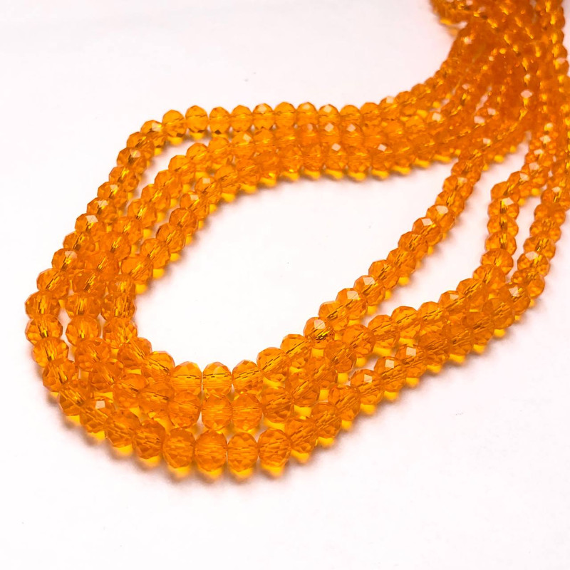 Mărgele de cristal ceh pe șnur portocalii transparenți, rondel tăiat, diametrul 6x4,5 mm, lungime 38-40 cm +