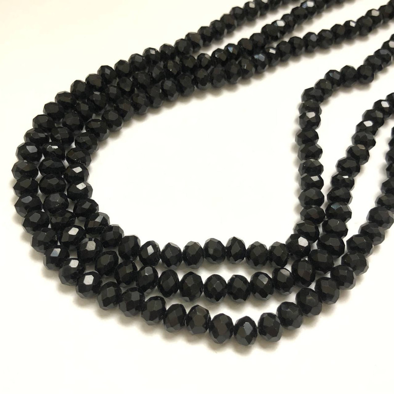 Mărgele din cristal ceh pe șnur, negre mate, rondele facetate, diametrul 6×4,5 mm, lungime 38–40 cm +