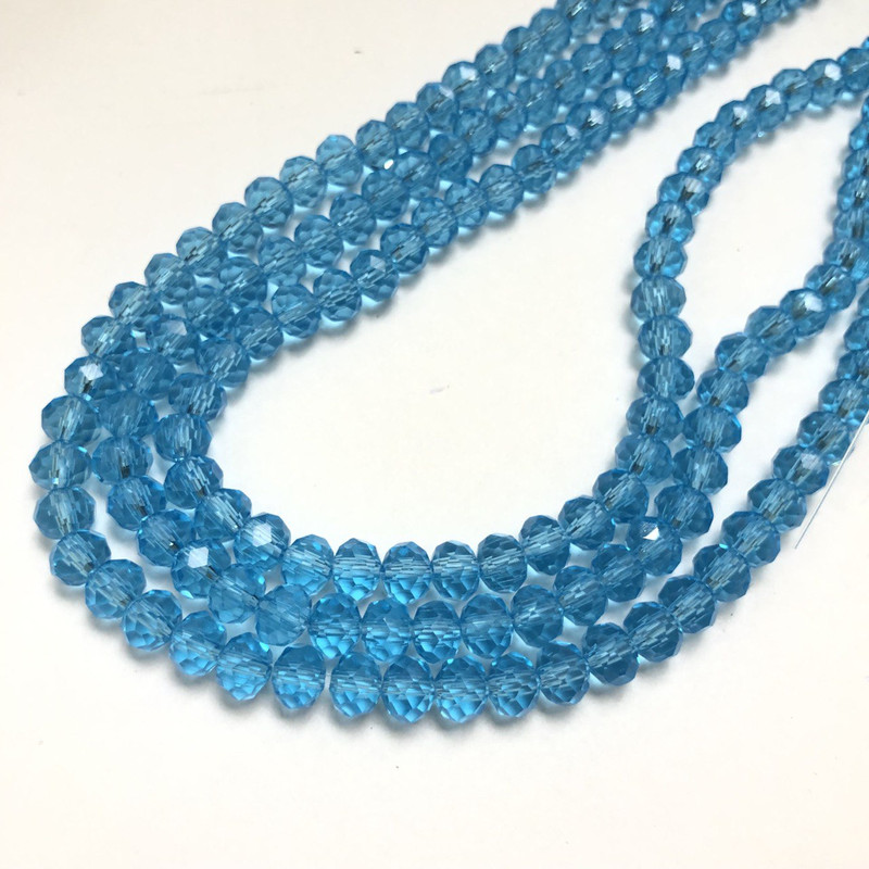 Mărgele albastre închise din cristal ceh pe fir, albastru închis transparent, facetate rondel, diametrul 6×4,5 mm, lungime 38–40 cm