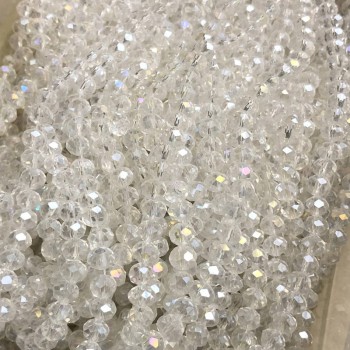 Mărgele ceh alb pe fir — albe, transparente, cu nuanță de benzină, rondel facetat, diametru 6x4,5 mm, lungime 38-40 cm +