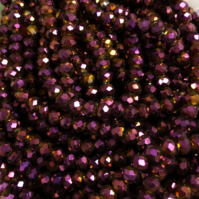 Mărgele din cristal cehesc pe fir, finisaj prune cu luciu de benzină, ronddele facetate, diametrul 6x4,5 mm, lungime 38-40 cm + -