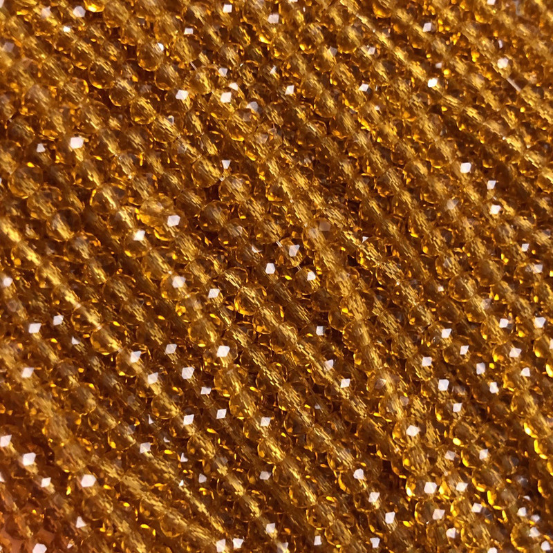 Mărgele Czech Crystal pe fir, galben închis, miere translucid, facetate, diametrul 3,5×3 mm, lungime 36–38 cm