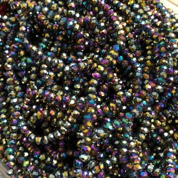 Mărgele negre din cristal ceh pe fir, placare cu efect de benzină, rondel tăiat, diametrul de 3,5×3 mm, lungime 33 cm +