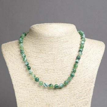 Colier din agată naturală, mărgele sferice, diametrul de 8 mm (±), lungime de 45 cm+