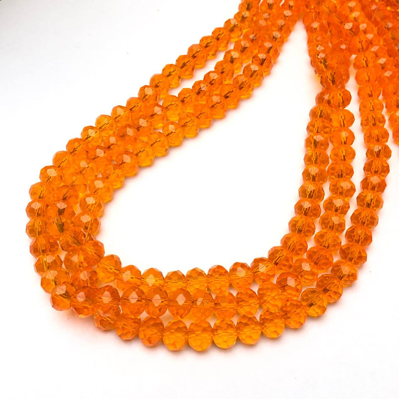 Mărgele din cristal ceh, pe fir, portocaliu transparent, rondelle tăiate, diametrul 8×6 mm + -, lungime 40–42 cm +
