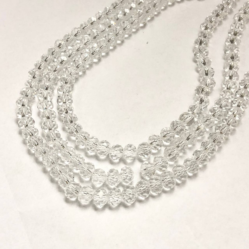 Mărgele cristal ceh pe fir alb translucid, rondel tăiat, diametrul 8x6 mm + -, lungime 40–42 cm +