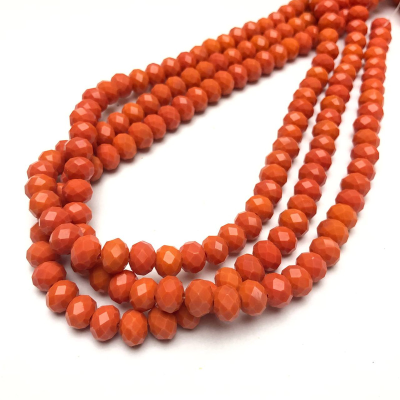 Mărgele portocaliu-morcov din cristal ceh pe fir, rondel fațetat, diametrul 8×6 mm, lungime 40–42 cm
