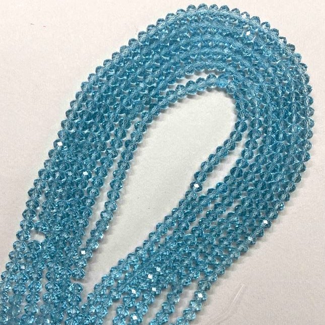 Mărgele din cristal ceh pe fir, albastru deschis transparent, rondel tăiat, diametrul 6x5 mm, lungime 40-42 cm