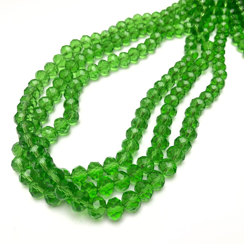 Mărgele cehești din cristal pe fir, verde deschis transparent, fațetate, rondel, diametrul 8x6 mm, lungime 40-42 cm +