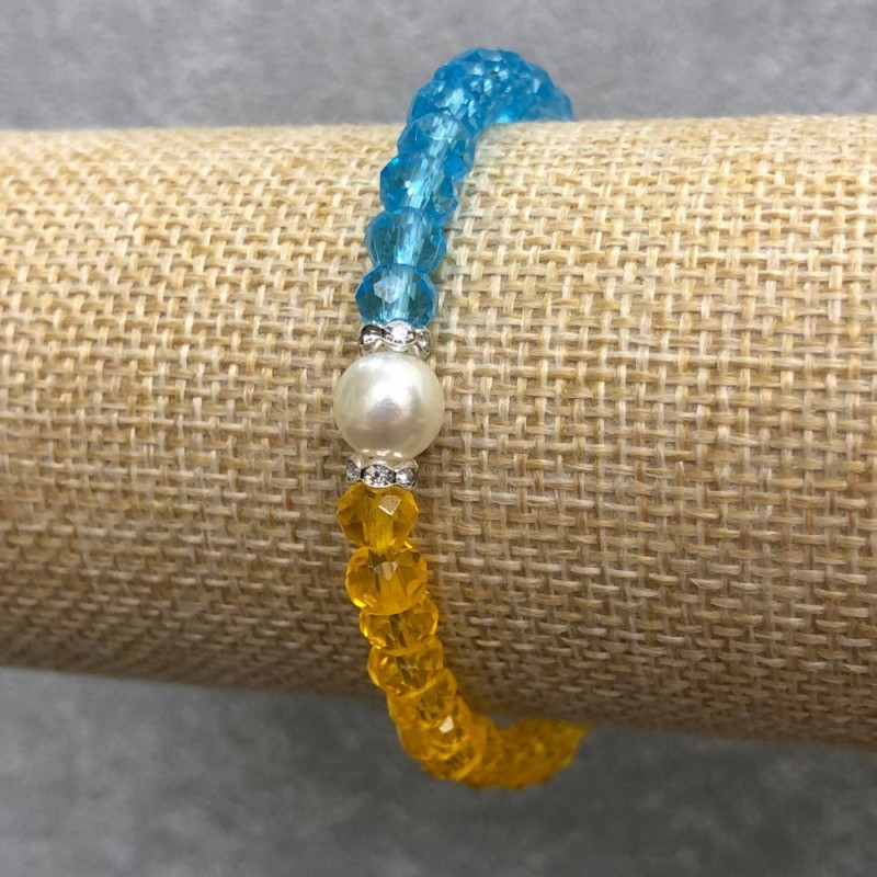Brățară elastică din cristal ceh și acrilic, rondel facetat din Ucraina, diametrul 6×4 mm, lungime 18 cm