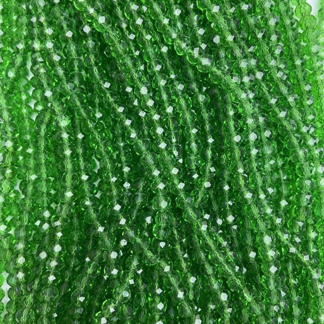Mărgele din cristal ceh pe fir verde deschis, transparente, rondel fațetat, diametrul 6x5 mm +/-, lungime 38 cm +/-