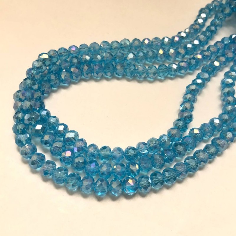 Mărgele albastre din cristal ceh, pe fir, albastru petrol, transparente, rondel facetat, diametrul 8x6 mm, lungime 40–42 cm +