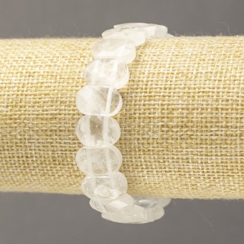 Brățară elastică din piatră naturală – Cristal de munte, zale tăiate, diametru 14×9,5 mm+