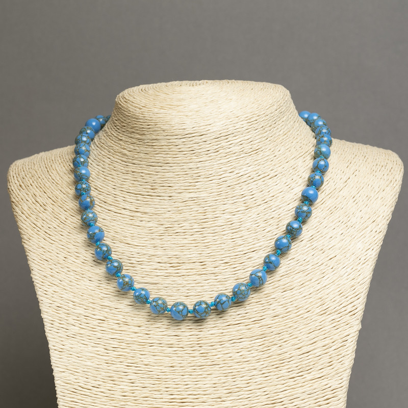 Colier din jasper albastru imperial (presat) cu mărgele netede, diametrul aproximativ 8 mm, lungime aproximativă 45 cm