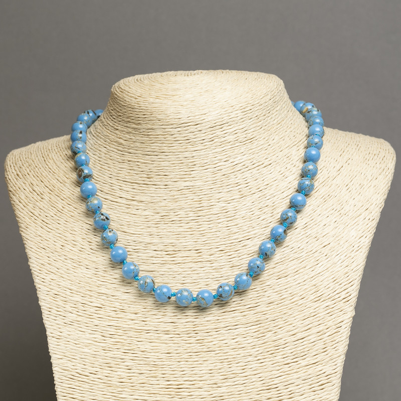 Colier din jasper imperial albastru (presat) bile netede, diametrul 8 mm, lungime 45 cm