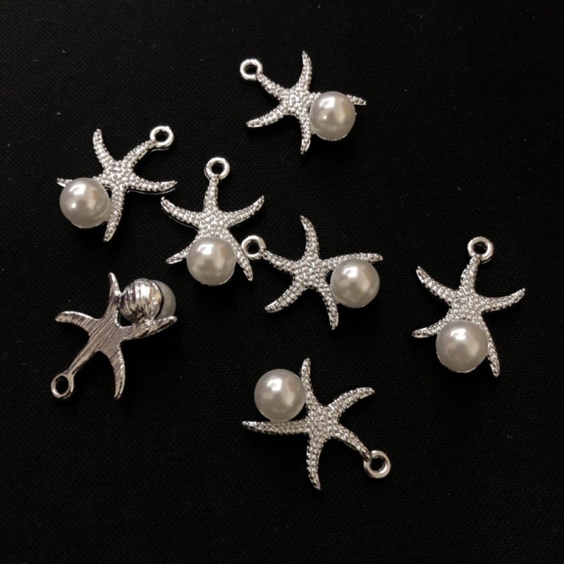 Pandantiv din metal argintiu «Steaua de mare», diametru 16 mm, lungime 2 mm, finisaj 5 mm, 7 buc
