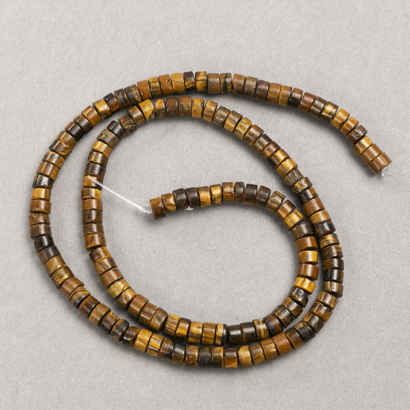 Mărgele pe șnur din piatră naturală ochi de tigru, rondelle, diametrul 4×2,5 mm, lungime 38 cm