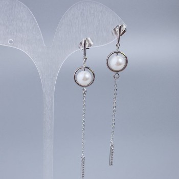 Сережки пусети Xuping з намистиною Майорка, діаметр 8мм, довжина 7, 5см+- Родій