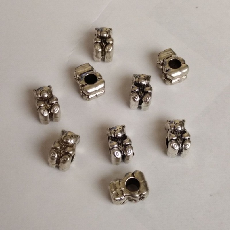 Accesorii mărgele «Șoricel», diametru 14×8 mm ±, gaură aproximativă 5 mm, metal argintiu (set de 9 buc.)