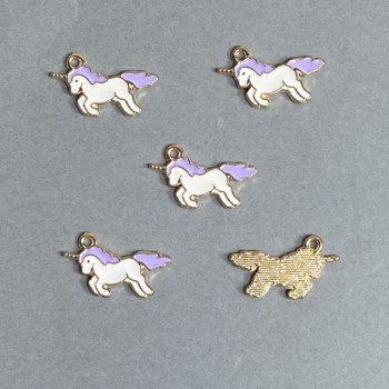 Furnitură pandantiv unicorn email, set de 9 buc., 22×12 mm