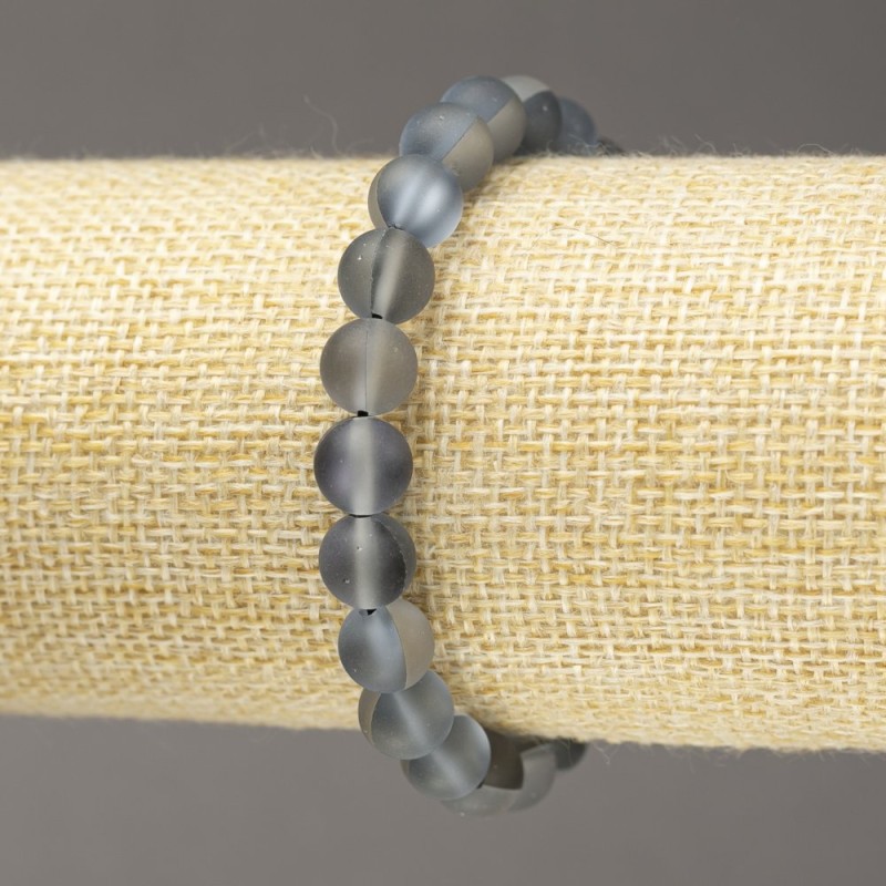 Brățară elastică cu sticlă opală gri mat, bile netede, diametru 8 mm, lungime 18 cm