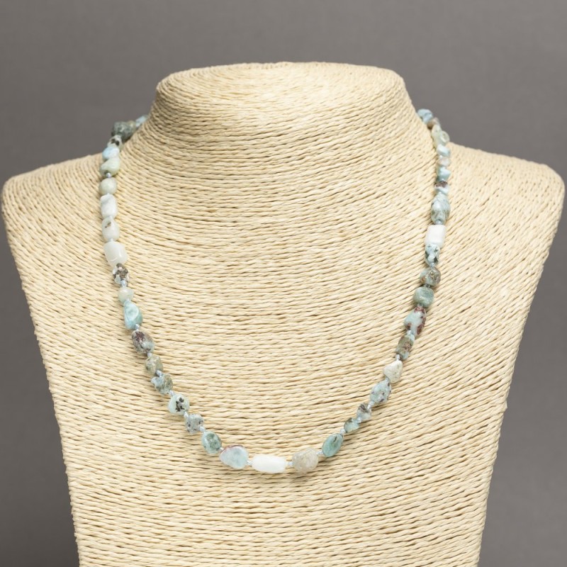 Colier din piatră naturală Larimar, șlefuit rotunjit, diametrul 7×6 mm ±, lungime 45 cm
