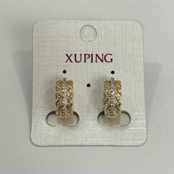 Cercei Xuping cu placare aur 18K, cu cristale albe, diametrul 18x7 mm +