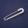 Broșă-pin cu cristale albe, 72x18 mm, metal argintiu