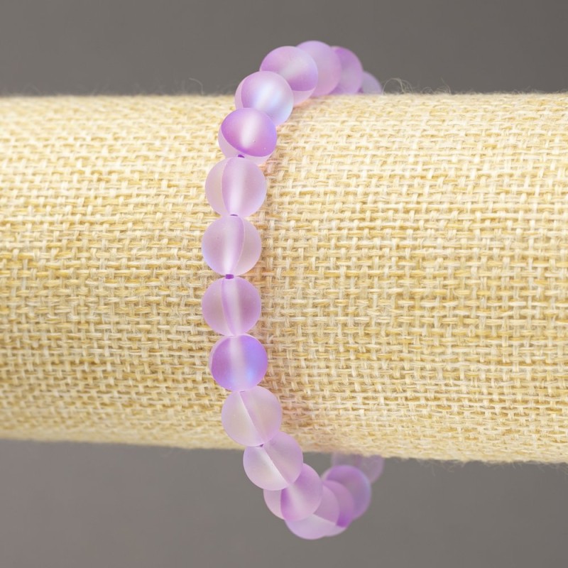Brățară elastică din sticlă opal mov mat, mărgele netede, diametrul 8 mm, lungimea 18 cm