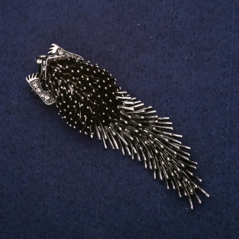 Broșă în formă de arici țepos, 75×23 mm, metal argintiu închis
