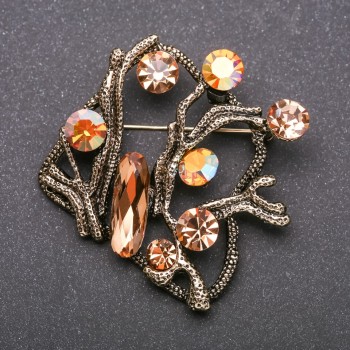 Broșă mare Accent cu cristale galbene «chameleon» metal galben 55×55 mm