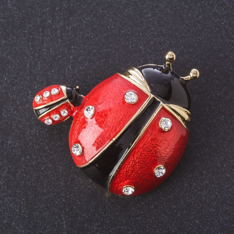 Broșă Buburuzele email roșu, culoare metalică aurie, seria insecte, 4x4 cm