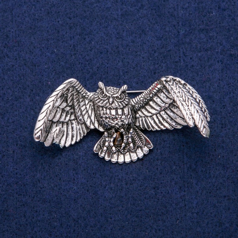 Broșă Bufniță 30×60 mm, metal argintiu