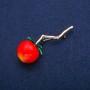 Broșă Roșie Cherry pe creangă, mărgele roșii, email verde, metal auriu 22x61mm