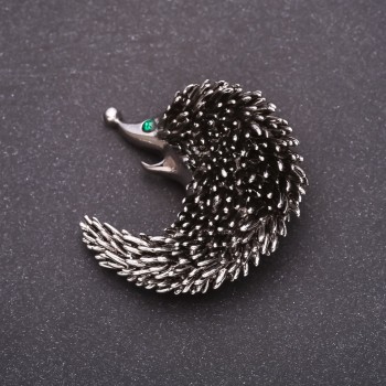 Broșă pangolin cu paiete verzi, 43×43 mm, metal gri