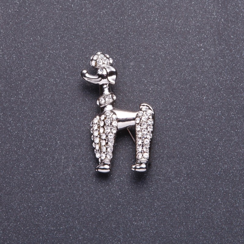 Broșă «Pudel regal» culoare argintie 4×2,5 cm